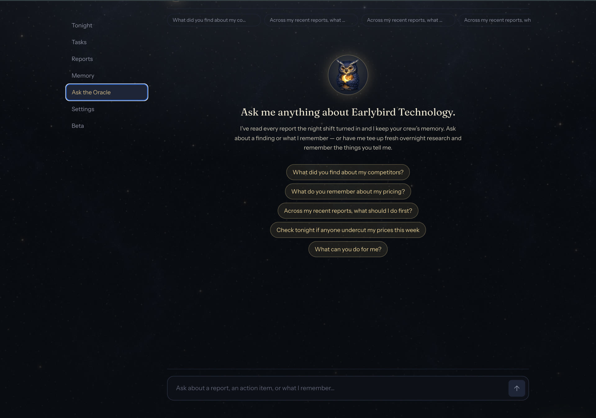Ask the Oracle — chat over your reports and memory